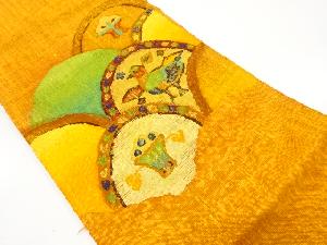 手織り真綿紬 青海波に鳥模様織り出し 名古屋帯